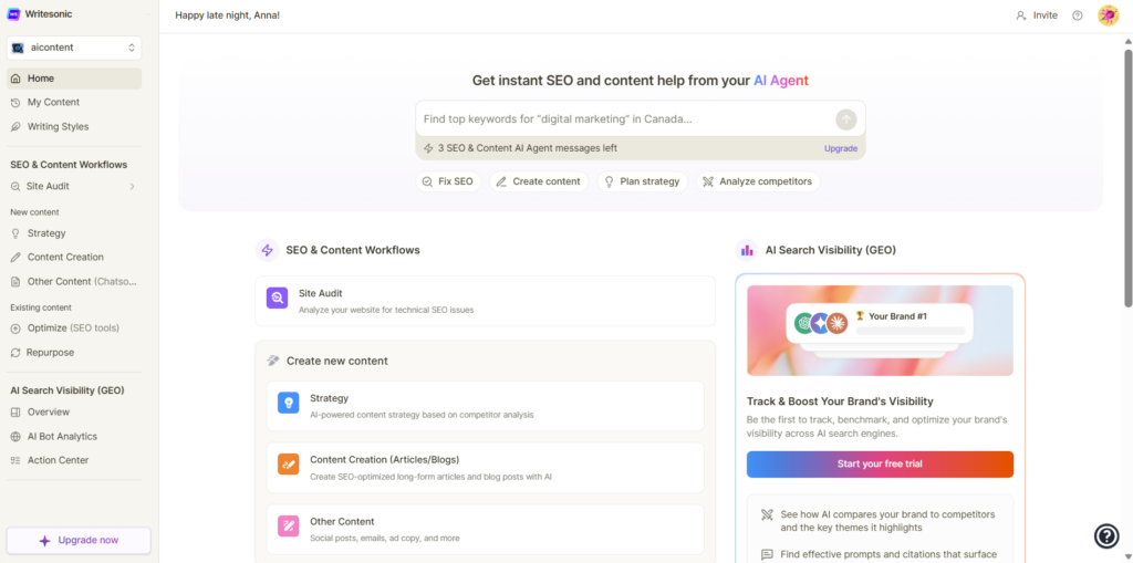 Writesonic Tool screen