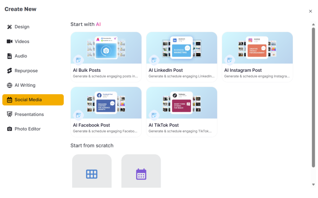Simplifies Social Media options
