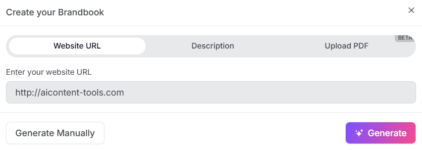 Simplified - option to create brandbook from webpage
