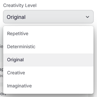 Simplified - available creativity levels