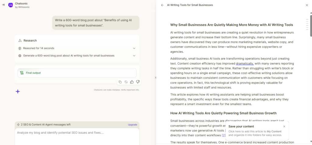Writesonic generated document