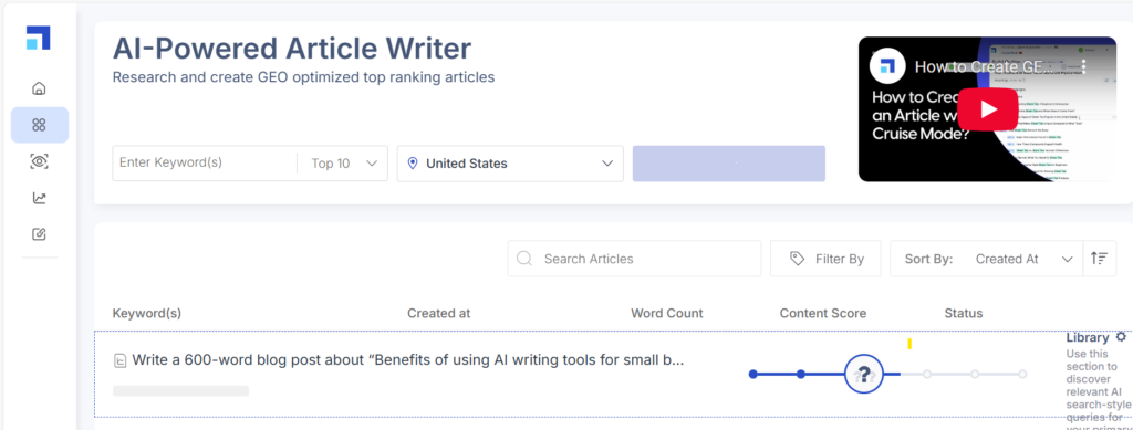 Scalenut Article generation process