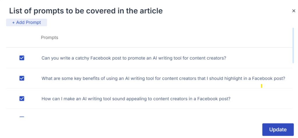 Scalenut - Facebook post generation process