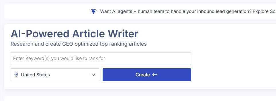 Scalenut AI Article Writer with keyword and target location fields