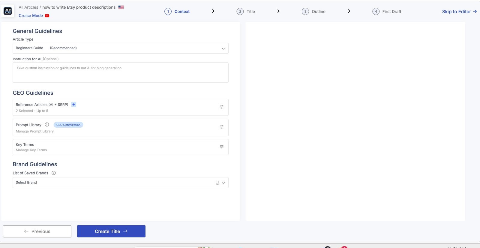 Scalenut Cruise Mode context and article writing guidelines