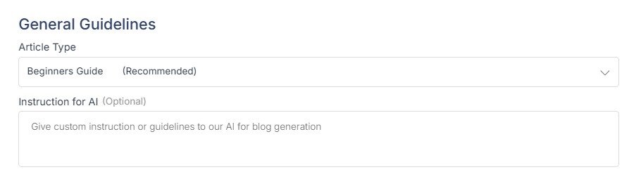 Scalenut Beginners Guide settings with custom AI writing instructions