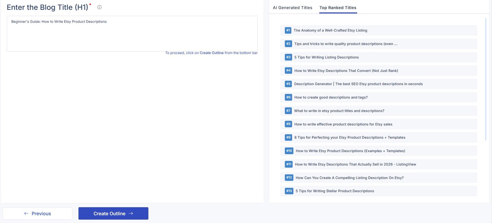 Scalenut showing titles from top ranking search results