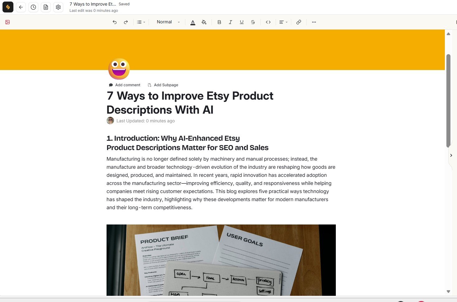 Simplified Instant Blog result showing section headings with missing paragraph content