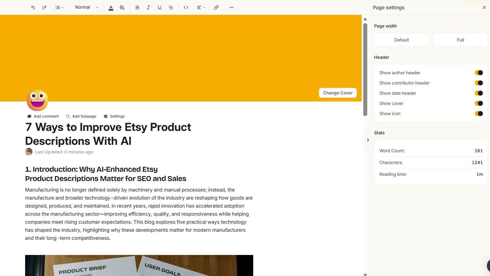 Simplified Docs interface with an option for creating a nested sub-document