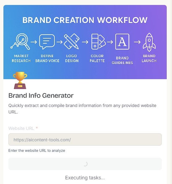 Simplified Brand Info Generator executing tasks while analyzing AIContent-Tools.com