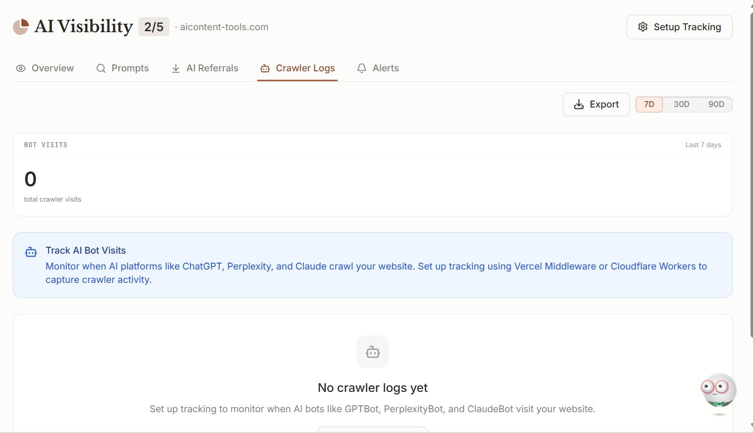Frase crawler logs tracking GPTBot ClaudeBot and PerplexityBot visits