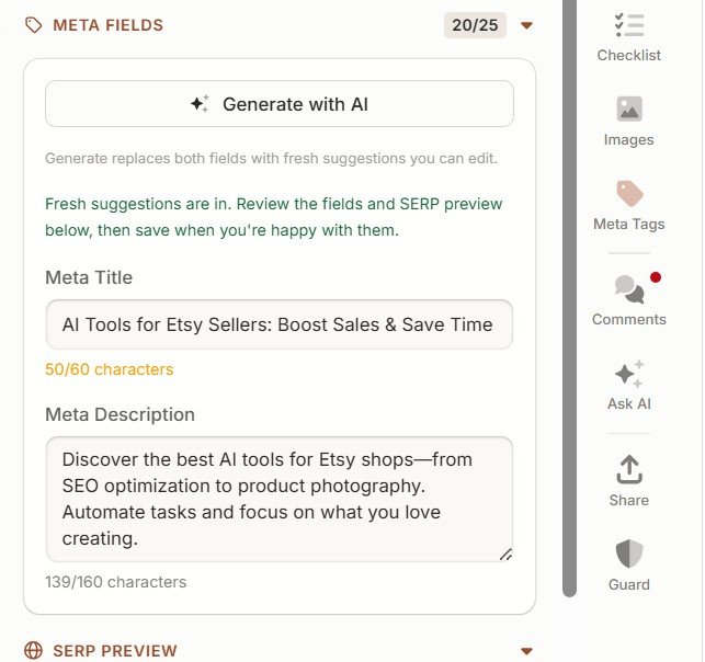 Frase AI generated meta title and meta description