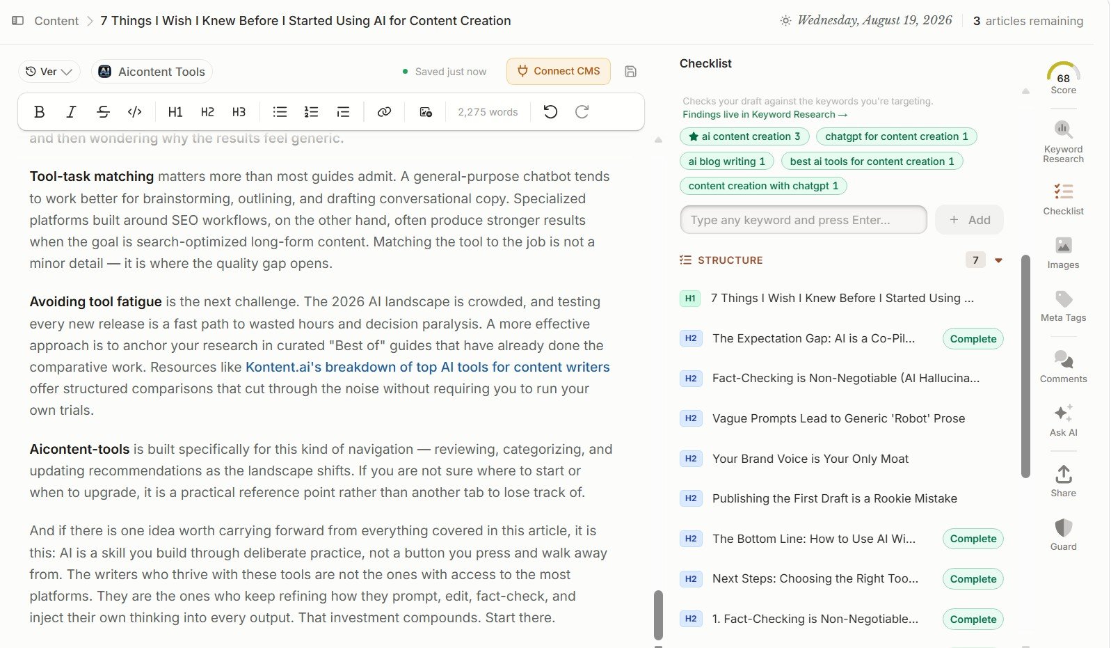 Frase AI Writer final article with Content Score 68