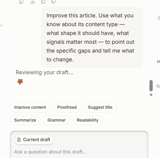 Frase Improve Content reviewing the Etsy article draft