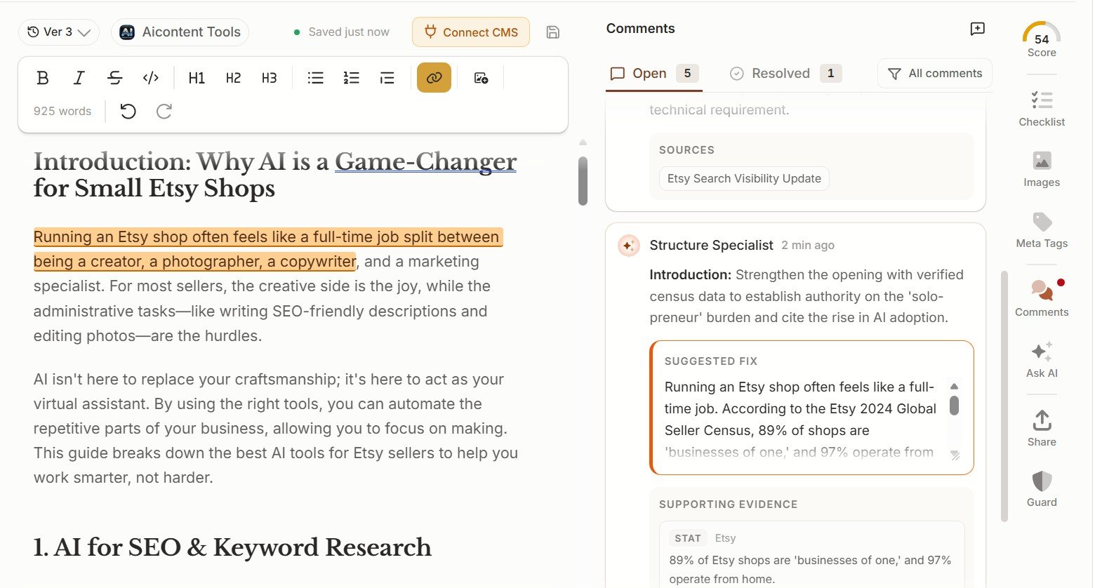 Frase suggesting Etsy census evidence for an article introduction