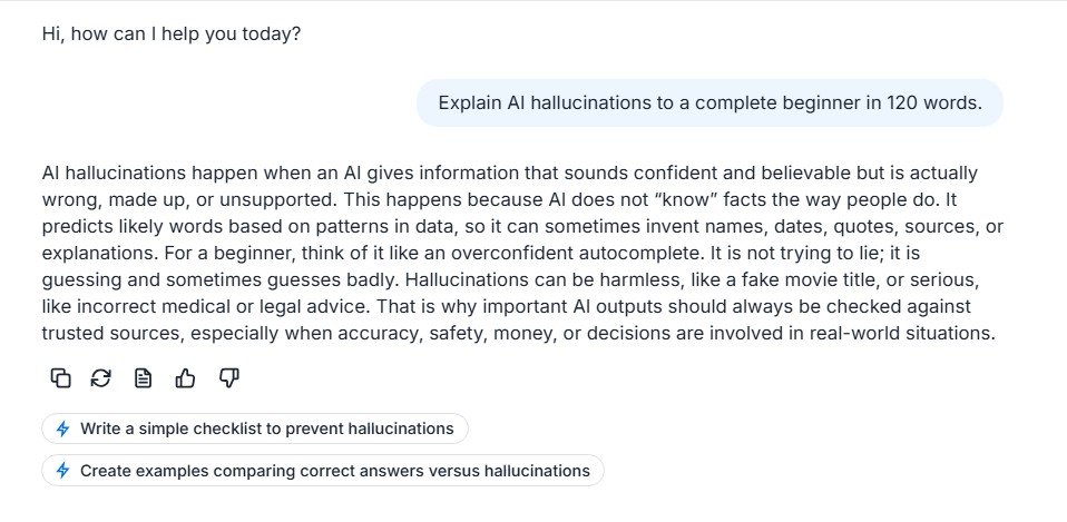 Jasper explaining AI hallucinations to a beginner in a short educational response.