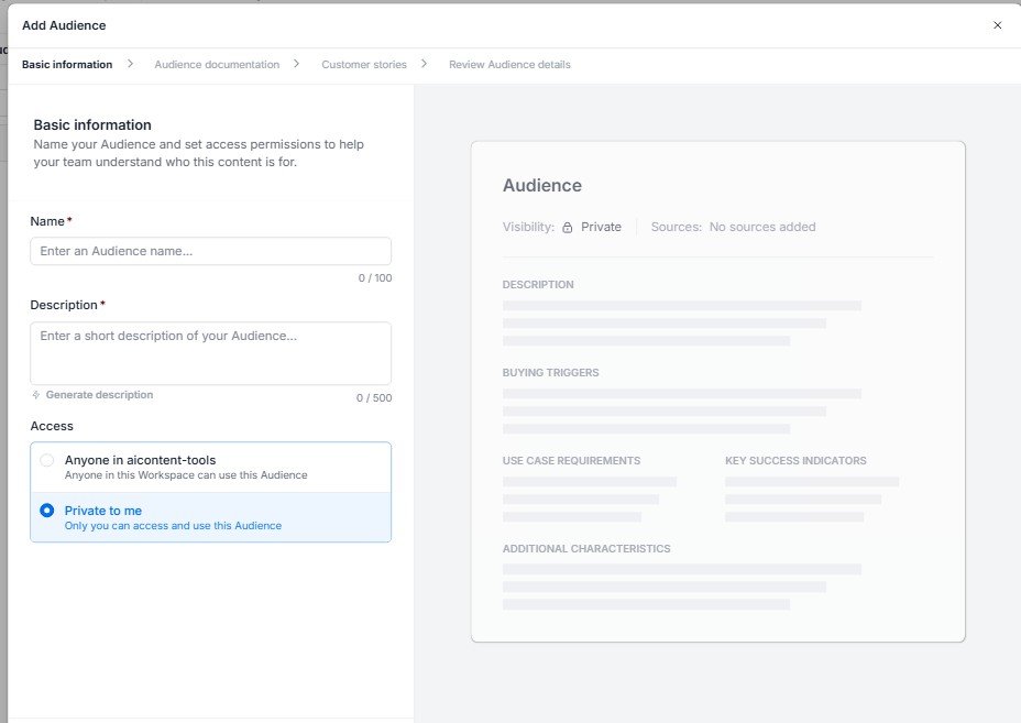 Jasper audience creation wizard used to define a target customer profile.