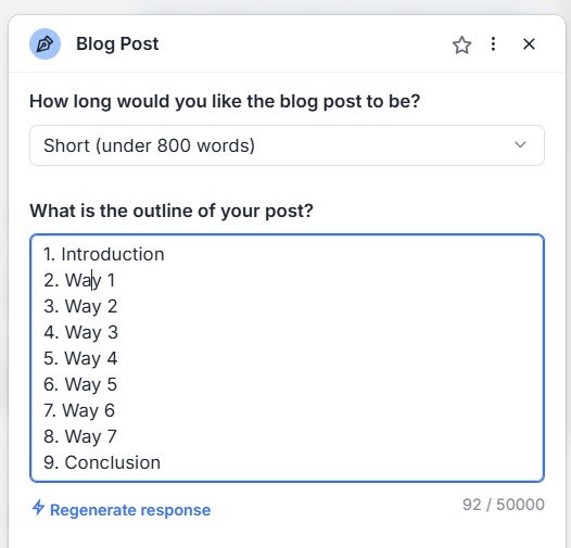 Jasper automatically generated outline for a blog post about improving Etsy product descriptions with AI.