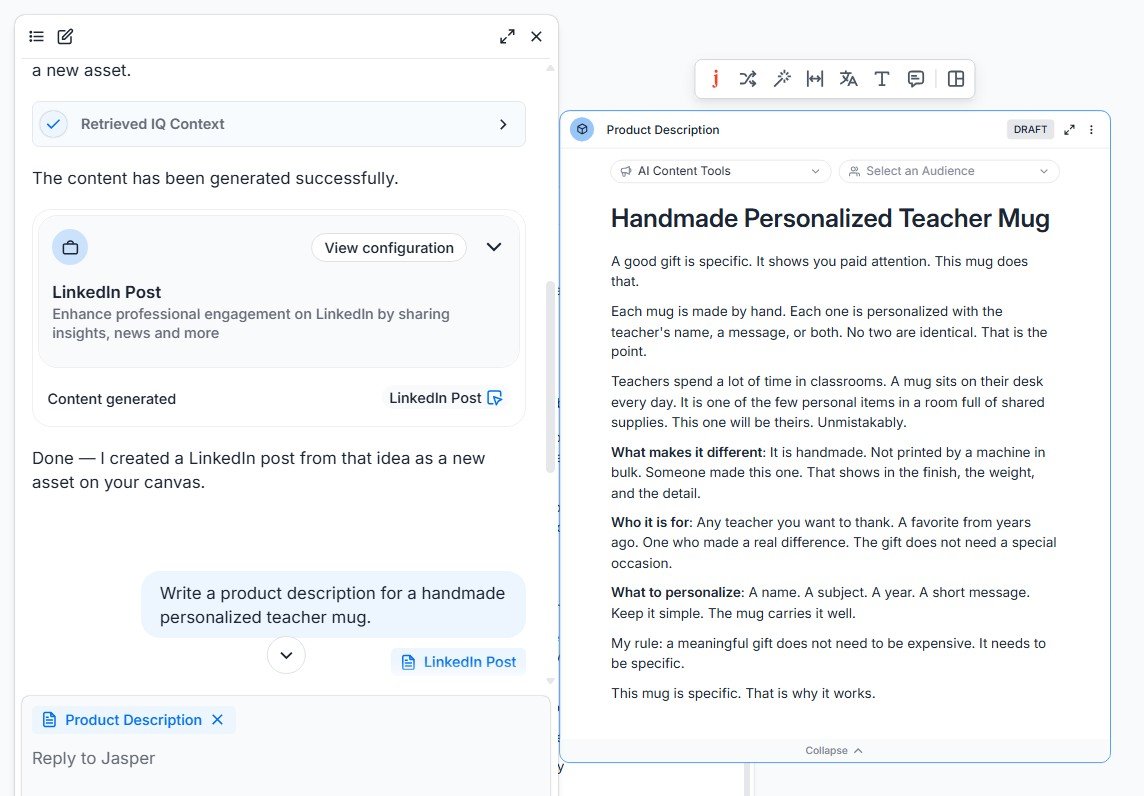 Product description generated by Jasper using the AI Content Tools custom Brand Voice.