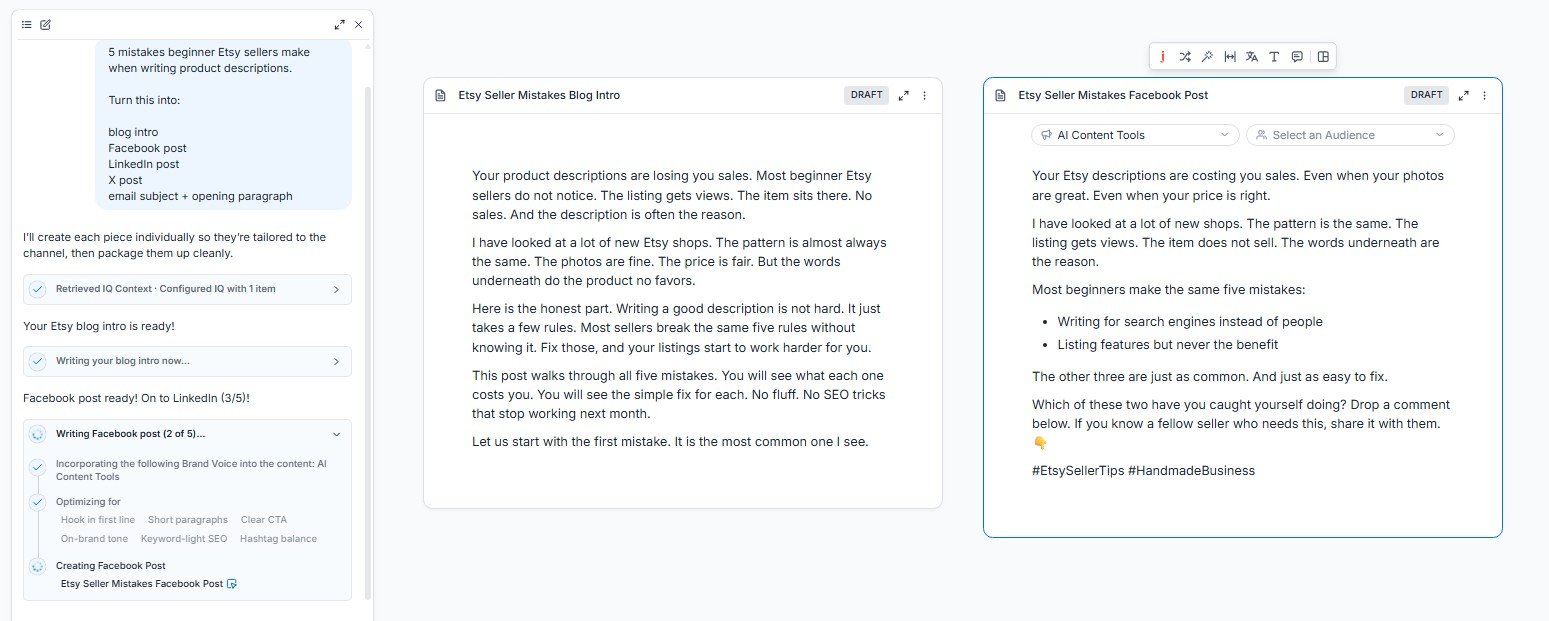 Facebook post generated automatically from existing content in Jasper.