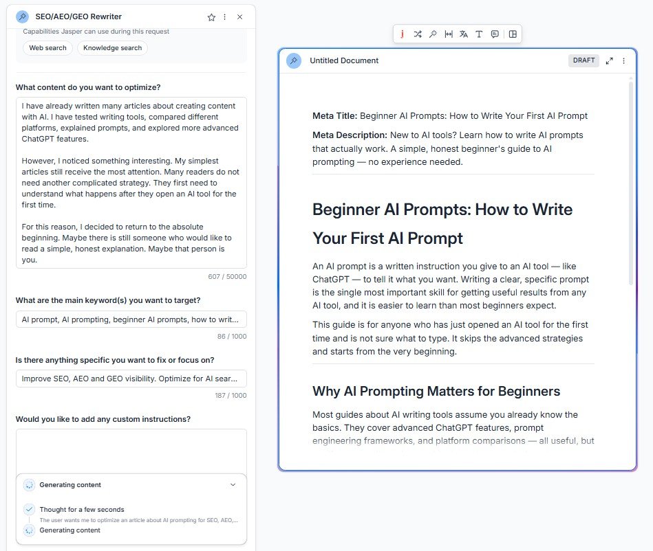 Optimized article generated by Jasper after SEO, AEO, and GEO improvements