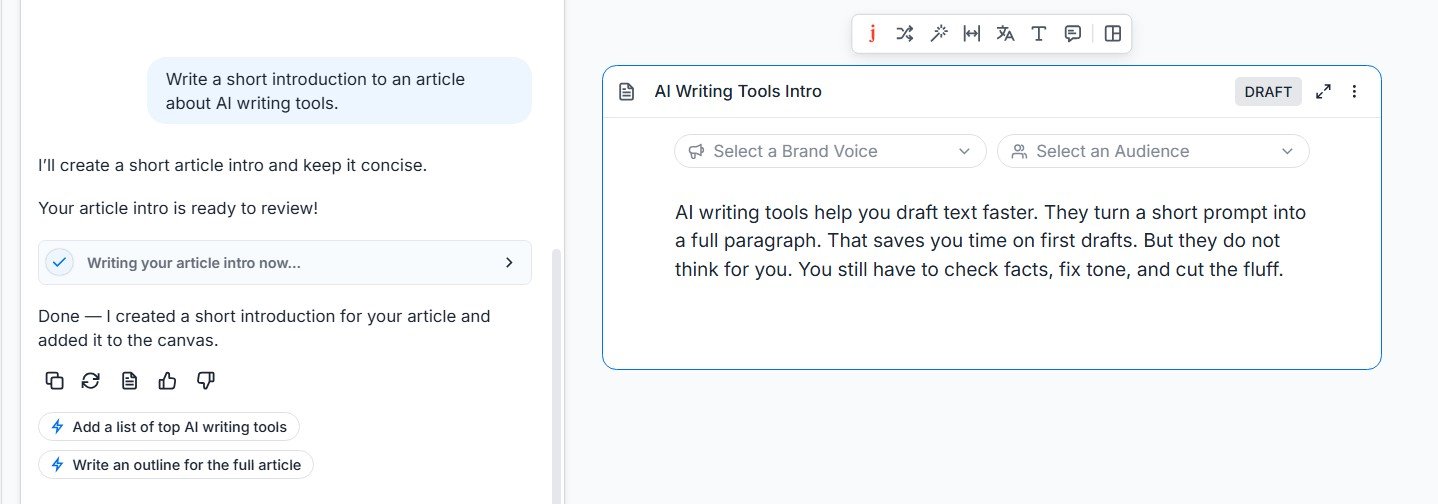 Short article introduction generated by Jasper without a custom Brand Voice applied.
