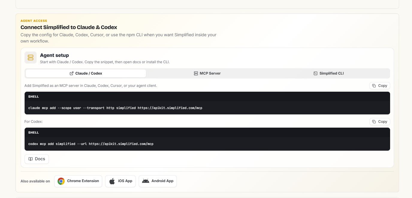 Simplified Agent Access setup for Claude, Codex, MCP Server and Simplified CLI