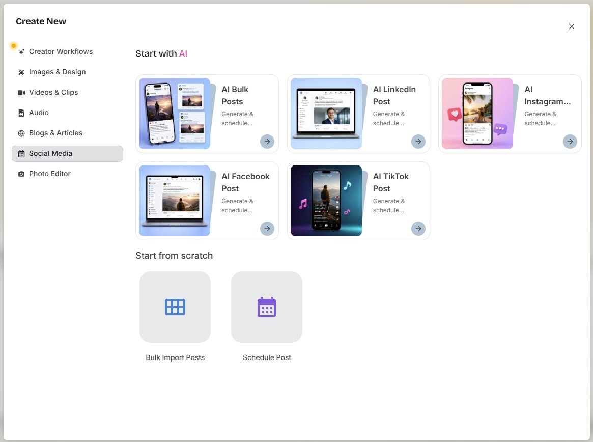Simplified social media tools for generating and scheduling posts across multiple platforms