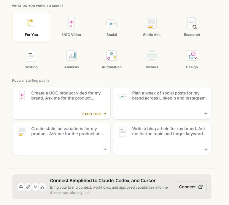 Simplified Riley content categories and popular starting points for AI tasks